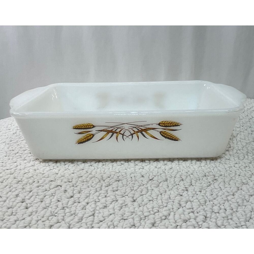 Anchor Hocking Fire King Wheat Pattern Milk Glass Loaf Baking Pan 10.5" VTG USA - Picture 2 of 8
